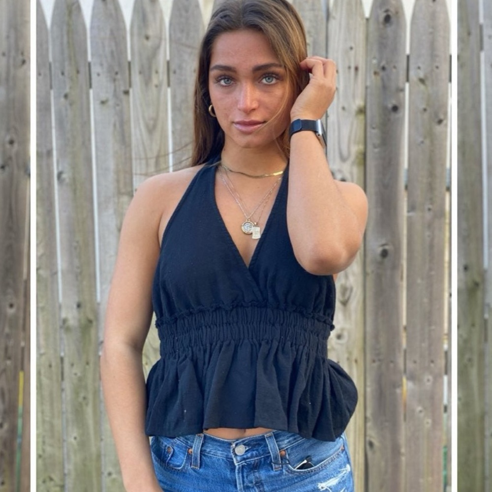 Black Halter Peplum Top